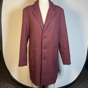 ASOS DESIGN Men's Burgundy Wool Blend Overcoat - Size L